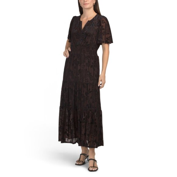 SUPER NATURAL BY SECRET MISSION Brown Floral Velvet Maxi Dress - Picture 1 of 2